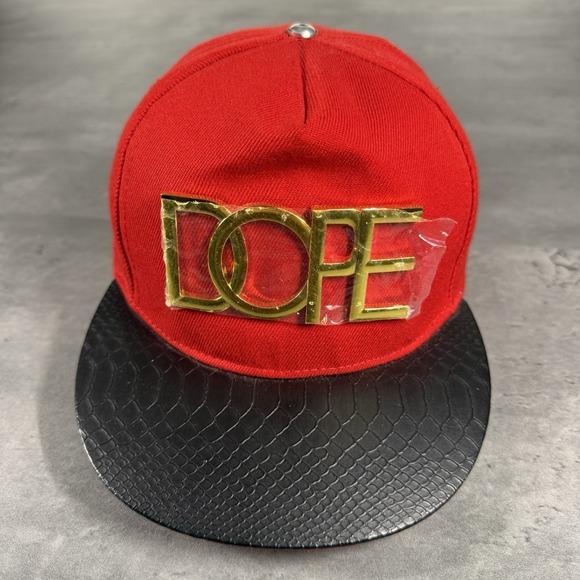 DOPE Snapback Hat Red Gold Black Snakeskin Brim Rap HipHop Hustler Trap Money - Picture 1 of 8